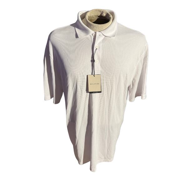 Bugatchi Men’s Polo Shirt XL White Soft Touch Textured Knit Short Sleeve NWT $98 - Picture 1 of 4
